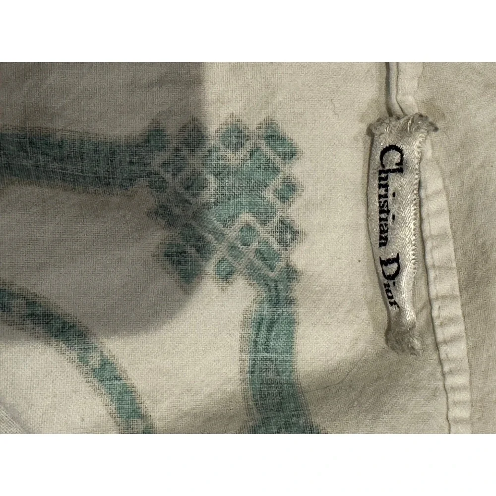 Vintage Christian Dior Tablecloth‎ 60x96 White Green Rectangular Cotton France